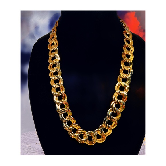 Gold Tone Mirror Finish Cuban Link Statement Necklace - Picture 2 of 5